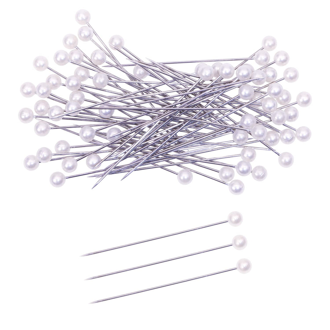 100PCS Sewing Pins for Fabric Straight Pins with Faux Pearl Heads for Quilting Sewing Knitting Crochet DIY Art Craft Projects Christmas Ornaments Jewelry Wedding Decorations, White, 2Inch