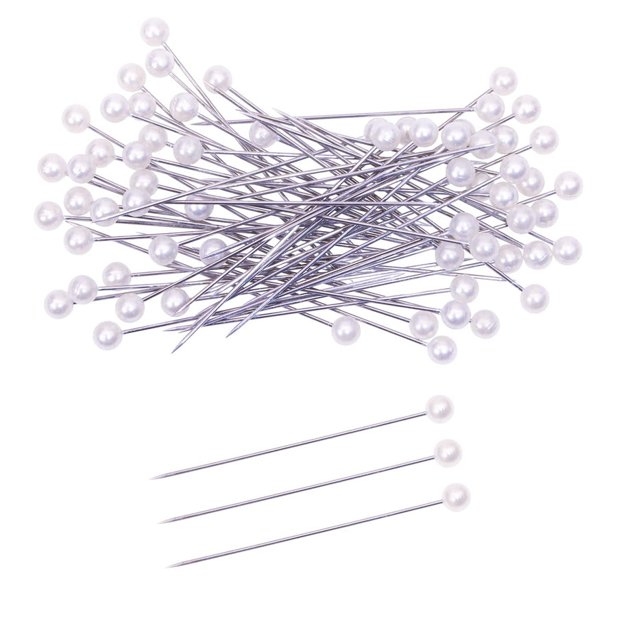 100PCS Sewing Pins for Fabric Straight Pins with Faux Pearl Heads for Quilting Sewing Knitting Crochet DIY Art Craft Projects Christmas Ornaments Jewelry Wedding Decorations, White, 2Inch