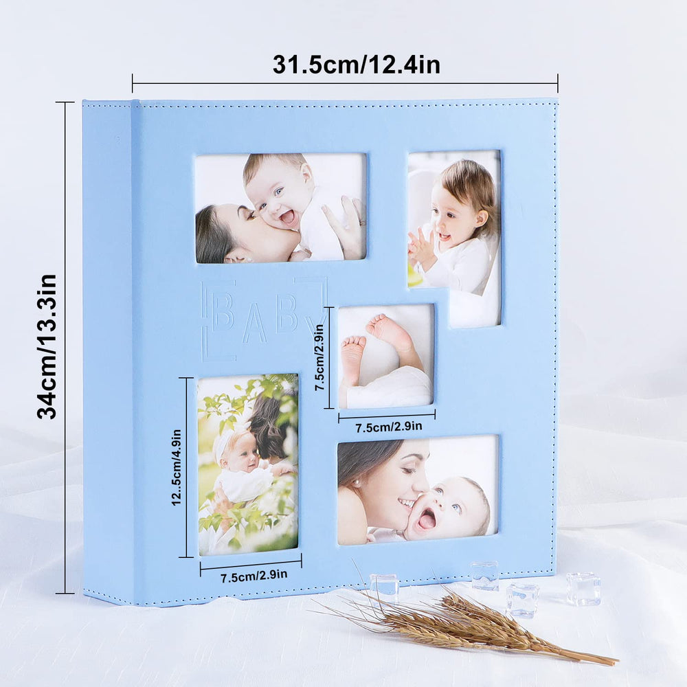 Baby Photo Album 4x6 500 Pocket Pictures, Leather Cover Newborn Shower Boy Bebe Album Holds 500 Horizontal Vertical Photos Blue