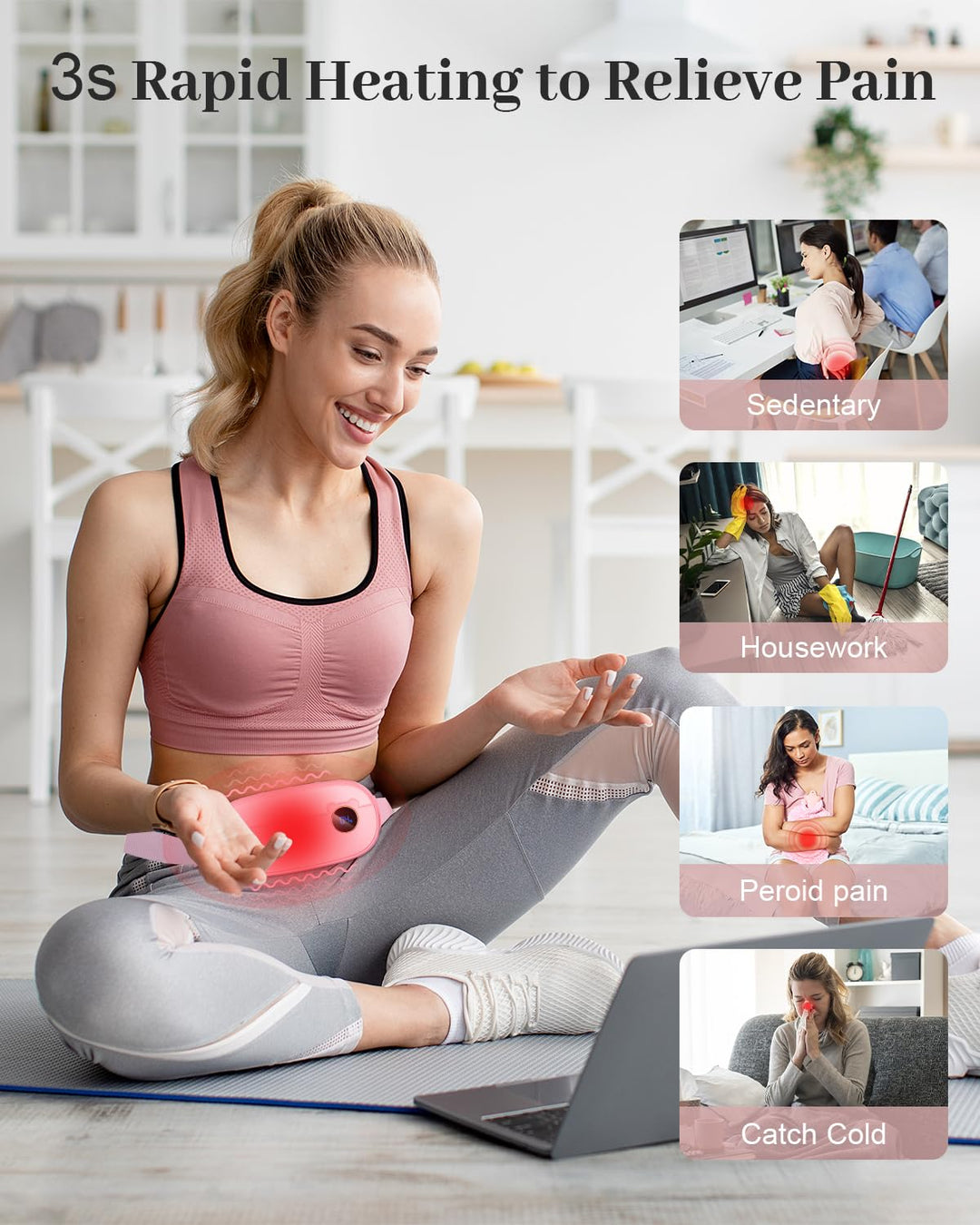Portable Menstrual Heating Pad, Digital Display Period Heating Pad with 3 Heat Levels and 3 Massage Modes, Back or Belly Fast Heating, Christmas Gifts for Women and Girl