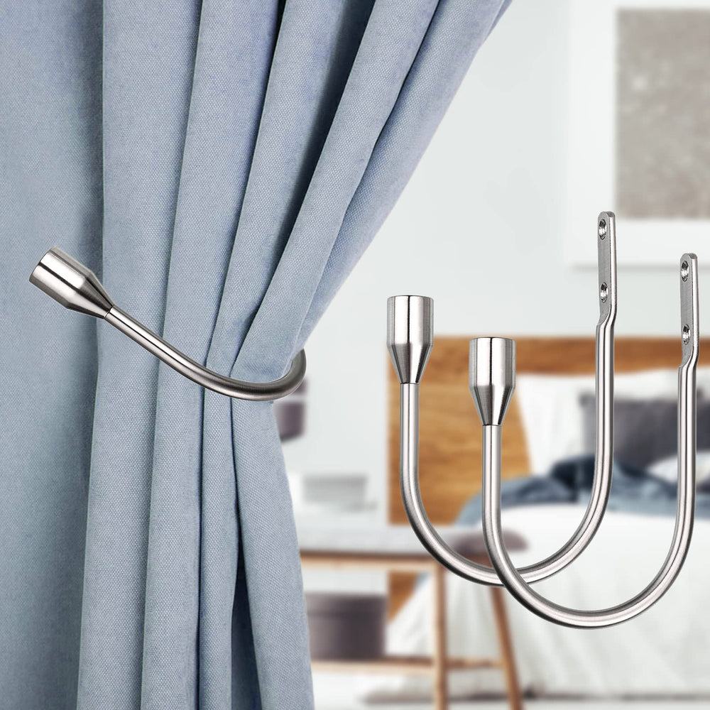 2 Pcs Metal Curtain Holdbacks, Decorative Wall Mounted Drapery Tiebacks with Screws, Heavy Duty Window Treatment Holdbacks for Home Decor, Silver