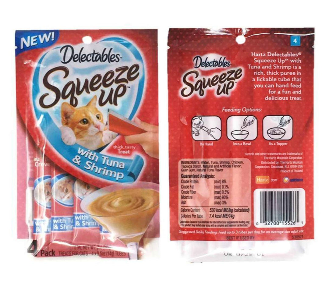 Delectables Squeeze Up Cat Treats Variety 6 Pouch Bundle of 3 Flavors; 2 Pouches of Each (Tuna, Chicken, Tuna & Shrimp; 2.0 oz Each)