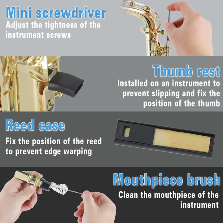 Saxophone Cleaning Kit with EVA Case for Alto Tenor Sax Clarinet Flute and other Wind & Woodwind Struments,Including Sax Cleaning Swab(4pcs),Mouthpiece Brush