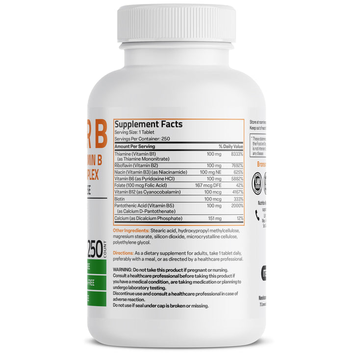 Super B 100 Vitamin B Complex Sustained Release Contains All B Vitamins (Vitamin B1, B2, B3, B6, B9 - Folic Acid, B12) Supports Energy Metabolism & Nervous System Health, Non-GMO, 250 Tablets