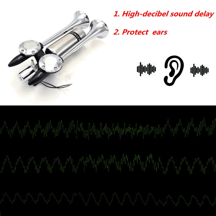 Car Horn Ship Horn Prolong the sound Air Horn Loudspeaker Horn Silver Double Tube Truck Horn Metal Super Loud with Stainless Steel Air Tank Suitable for 12v 24v Train Ship Car Moto Truck ect
