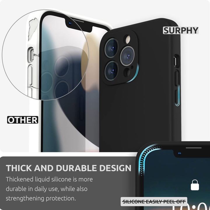 Compatible with iPhone 13 Pro Case with Screen Protector, (Camera Protection + Soft Microfiber Lining) Liquid Silicone Phone Case 6.1 inch 2021, Black