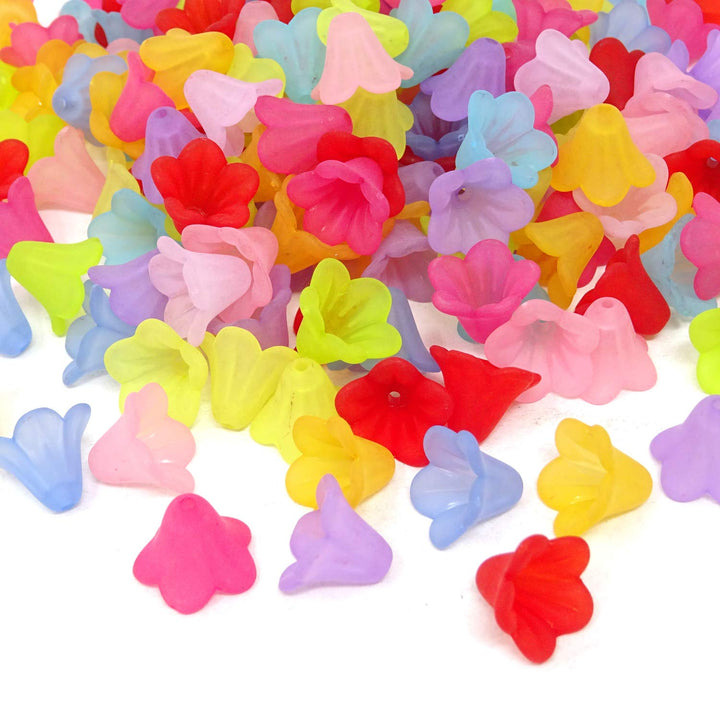 200PCS 14mm Assorted Color Frosted Trumpet Flower Beads Acrylic Beads