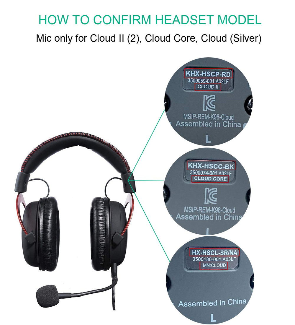 mic Replacement for hyperx Cloud 2, Kingston hyperx Cloud ii, Hyper x Cloud 2 Gaming Headset Microphone, and Cloud Core, Cloud Silver