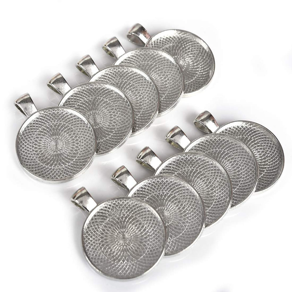 40 Pcs Silver Pendant Trays with 40 Pcs Transparent Glass Cabochons, Round Pendant Bezels 1 inch/25mm for Photo Pendant Resin Craft Jewelry Making, Total 80 Pcs