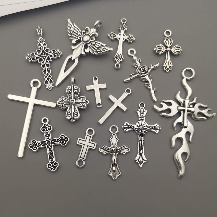 41pcs Silver Cross Charms Collection, Mix Jesus Christ Cross Charm Metal Pendant Craft Supplies Findings for Necklace and Bracelet Jewelry Making (HM266)