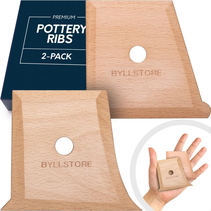 Pottery Ribs & Trimming Tools | 2 Foot Shaper Tools | 4 Clay Texture Ribs | Solid Beech Wood | Several Pack Options (2-Pack)