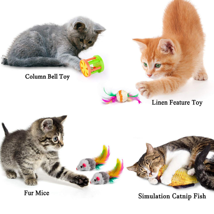 28Pcs Cat Toys Kitten Toys Assorted, Cat Tunnel Catnip Fish Feather Teaser Wand Fish Fluffy Mouse Mice Balls and Bells Toys for Indoor Cat Puppy Kitty Interactive Cat Toy Set