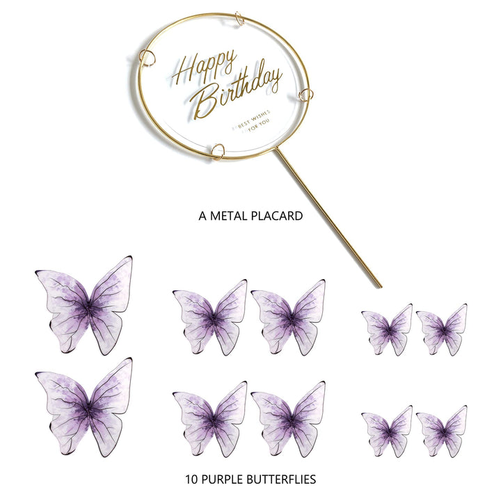 11-Pieces Purple Butterfly Cake Toppers Happy Birthday Metal Gold Happy Birthday Cake Topper Butterfly Birthday Cake Decorations Cake Butterfly Party Decorations