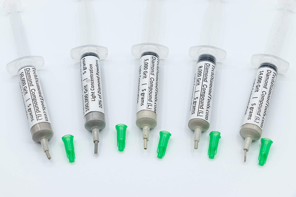 Diamond Polishing Compound Kit of 5 Polishing Paste USA Made 5000 8000 14000 50000 100000 Grit for Marble Glass Metal Rock Jewelry Resin Silver Gemstone with 10% of Diamond Powder