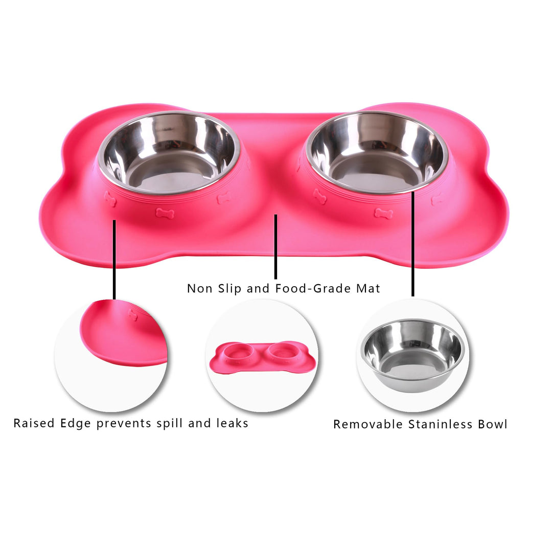 Pet Dog Bowls 2 Stainless Steel Dog Bowl with No Spill Non-Skid Silicone Mat + Pet Food Scoop Water and Food Feeder Bowls for Feeding Small Medium Large Dogs Cats Puppies (S, Pink)
