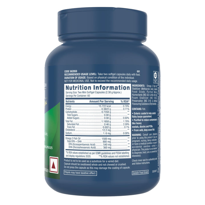 Triple Strength Fish Oil Omega 3 Supplement, 1000mg EPA and DHA, Supports Heart, Brain, Skin, Eye and Joint Health, Burpless, Ultra Concentrated, High Potency, Wild Caught, 120 Softgels