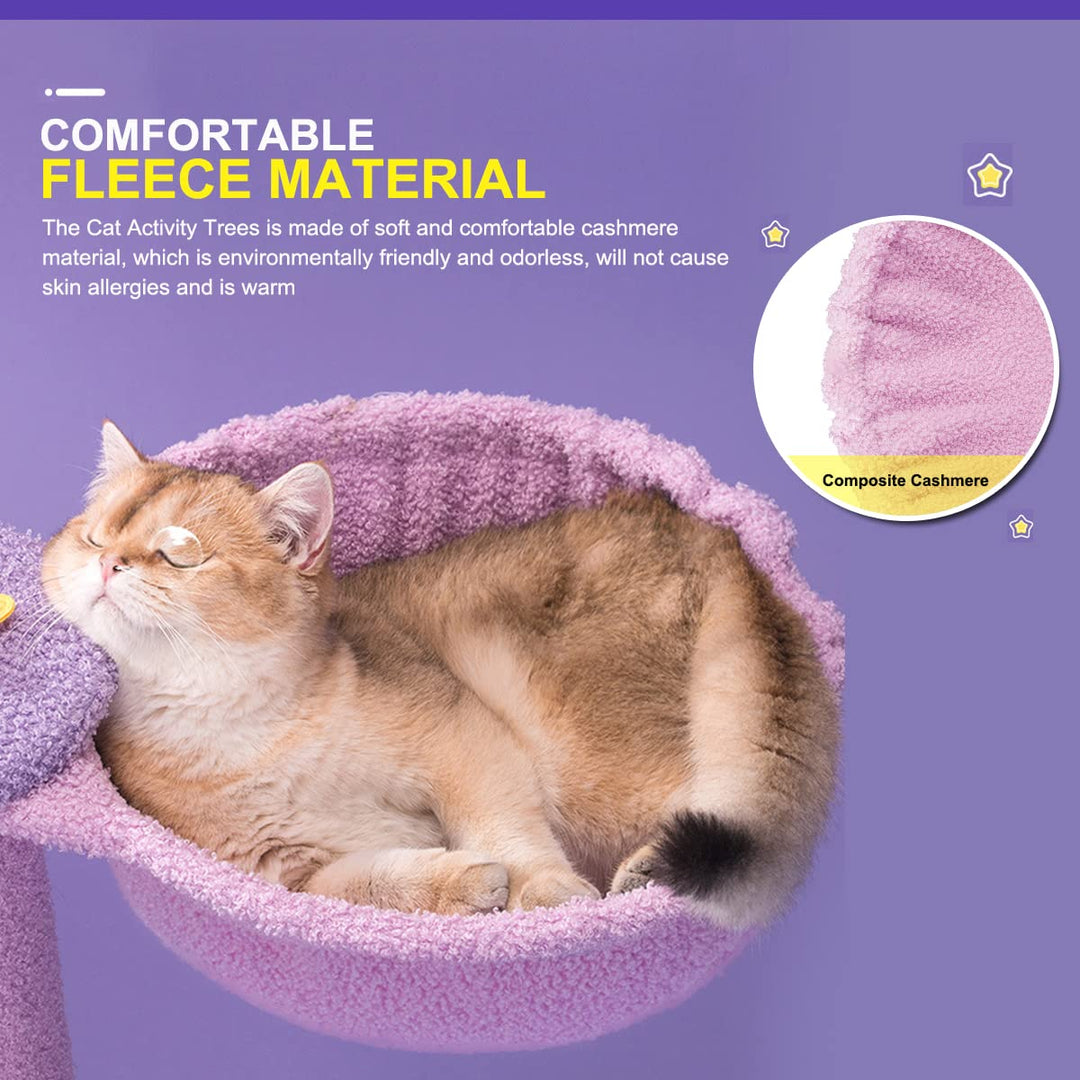 Multi-Level Cat Tower, Cute Purple Cat Tree for Large Cats 67 Inches Cat Condos for Indoor Cats Kitten House with Scratching Posts & Hammock, Pet Cat Castle with Comfortable Plush