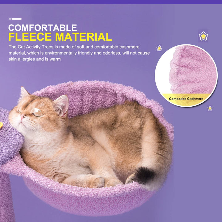 Multi-Level Cat Tower, Cute Purple Cat Tree for Large Cats 67 Inches Cat Condos for Indoor Cats Kitten House with Scratching Posts & Hammock, Pet Cat Castle with Comfortable Plush