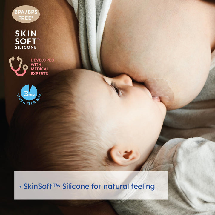 Breastfeeding Nipple Shields with Sterilizing Storage Case, Nipple Shields for Nursing Newborn, Size 2 Large 23mm, 2-Count, Clear