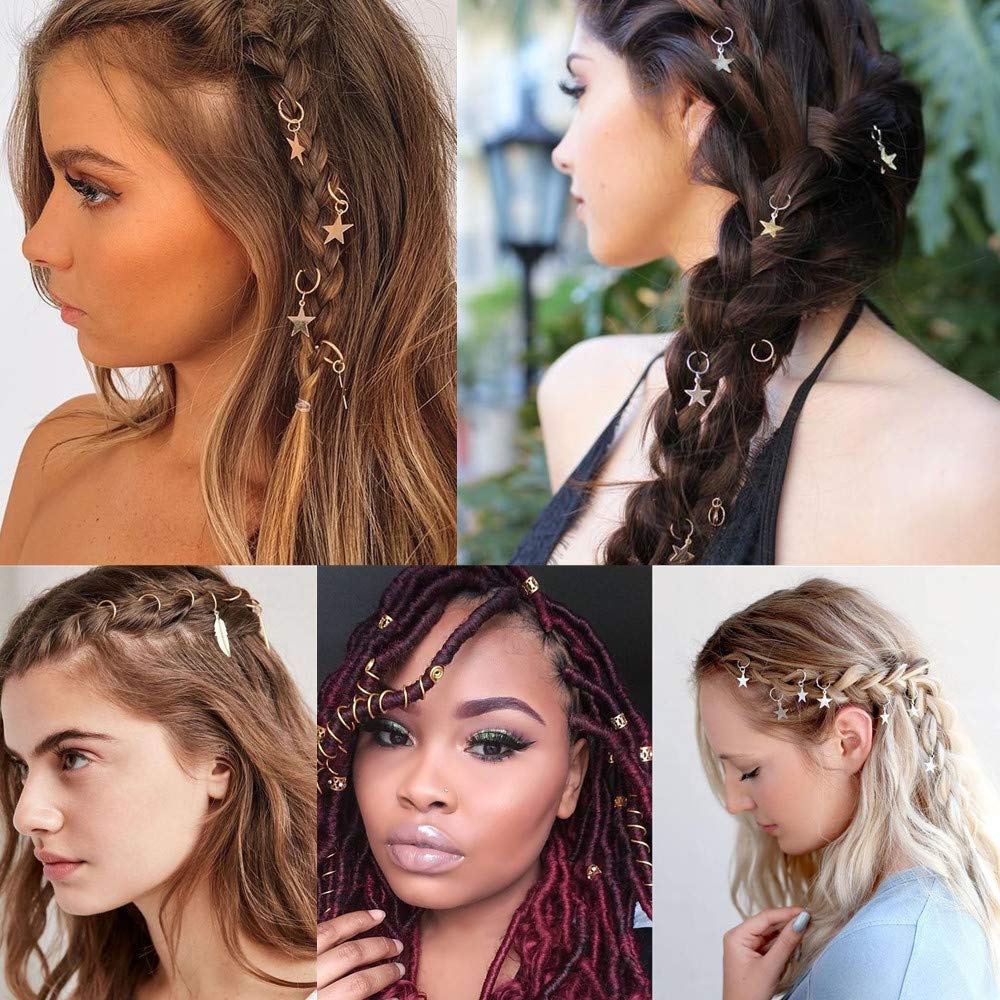 140 Pieces Dreadlock Jewelry Aluminum Dreadlocks Beads Metal Hair Cuffs Hair Rings Shell Charms Hair Coils Braiding Hair Pendants Decoration Clips