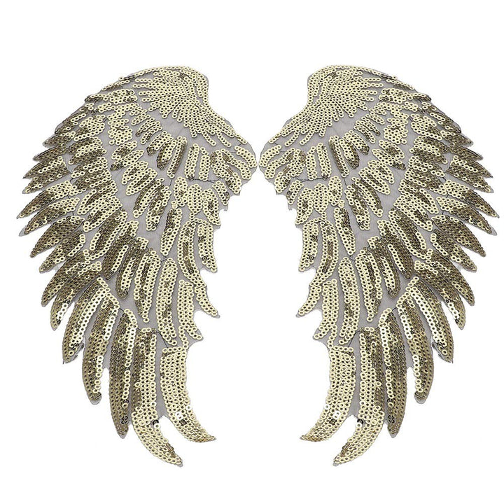 2 Pairs Sequins Angel Sew on/Iron On Patch DIY Embroidered Applique Bling for DIY Jackets Cloth Decoration Gifts