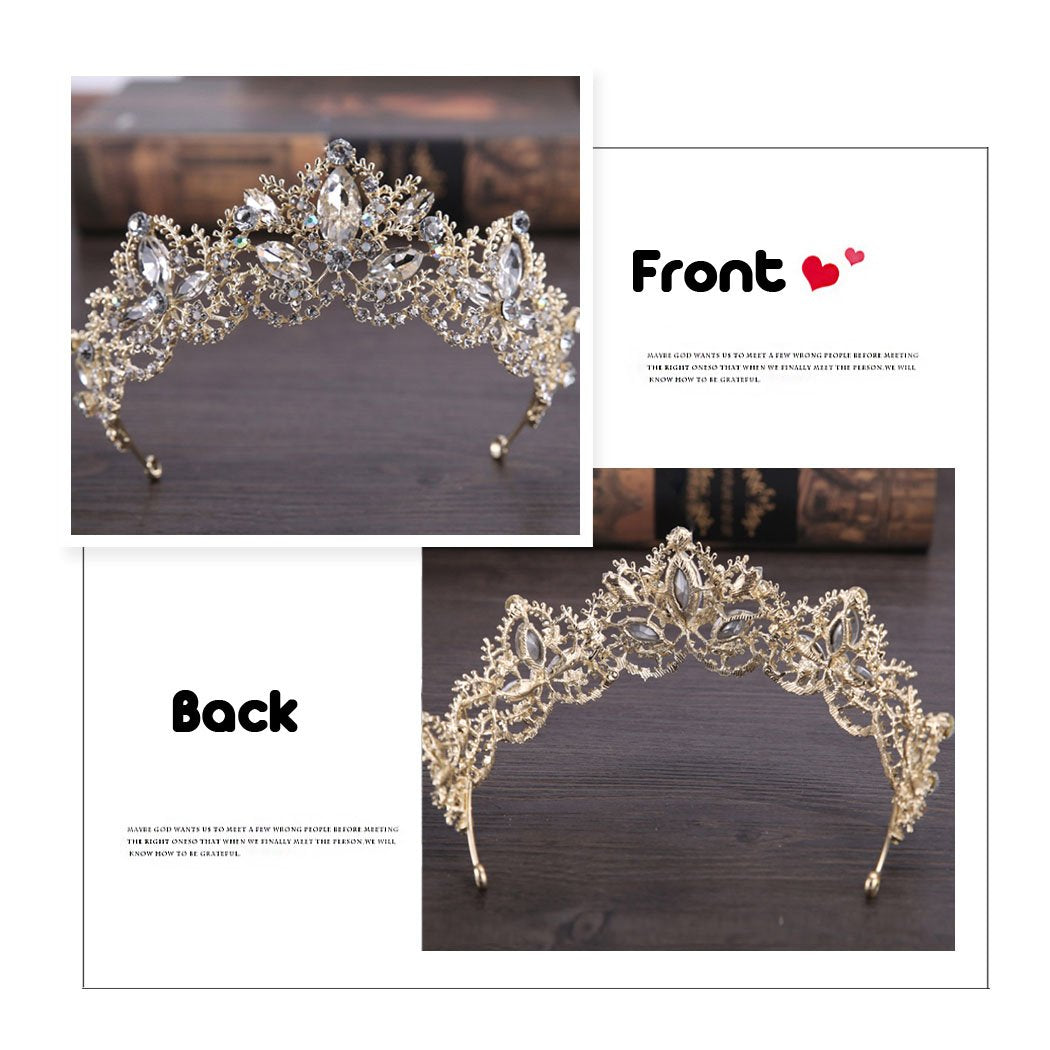 Wedding Hair Accessories Bride Crowns Flower Queen Tiaras Headpiece for Women (Gold)