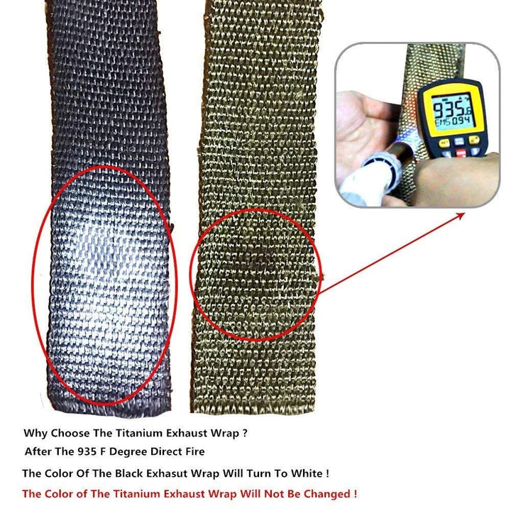 2 x 50' Titanium Exhaust Heat Wrap Roll for Motorcycle Fiberglass Heat Shield Tape with Stainless Ties