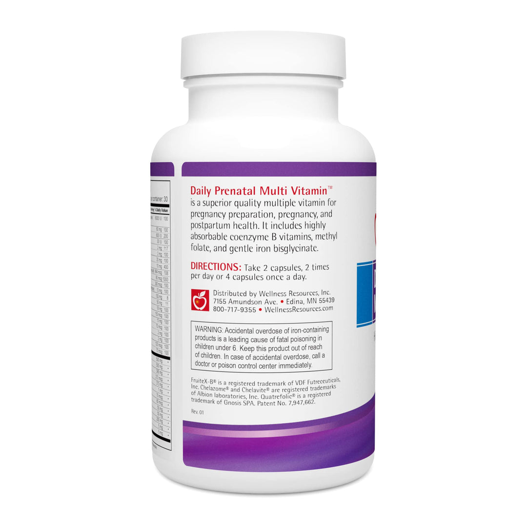 Daily Prenatal Multi Vitamin - High Absorption Methyl Folate, Coenzyme B Vitamins, Iron Bisglycinate (120 Capsules)