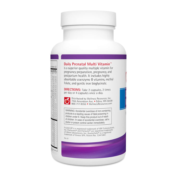 Daily Prenatal Multi Vitamin - High Absorption Methyl Folate, Coenzyme B Vitamins, Iron Bisglycinate (120 Capsules)