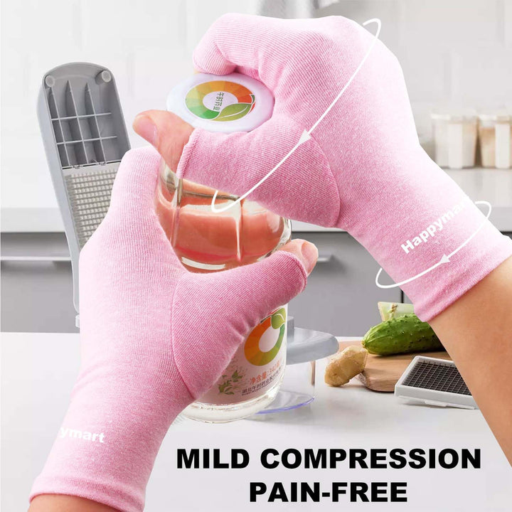 2 Pairs Arthritis Gloves for Women for Pain, Compression Gloves for Carpal Tunnel Relief, Rheumatoid Osteoarthritis, Fingerless Gloves for Women and Men, Typing (Pink, Medium)