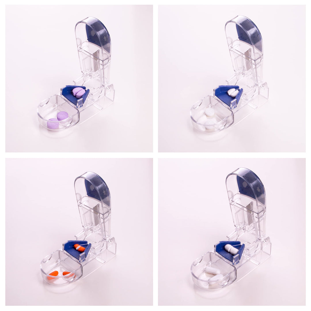 Ultra Pill Cutter - Pill Splitter With Retracting Blade Guard - For Cutting Small Pills or Large Pills In Half, Blue/Green and Clear, 1 Count, Assorted Colors