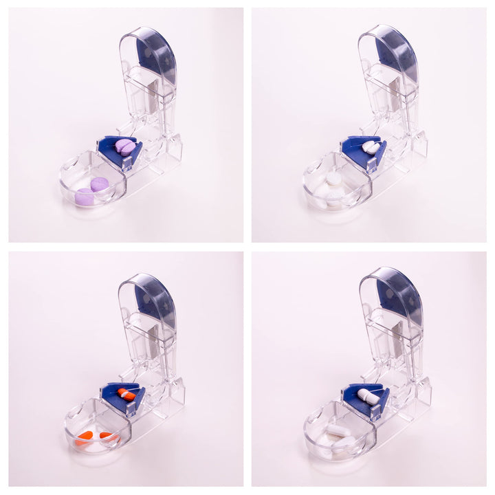 Ultra Pill Cutter - Pill Splitter With Retracting Blade Guard - For Cutting Small Pills or Large Pills In Half, Blue/Green and Clear, 1 Count, Assorted Colors