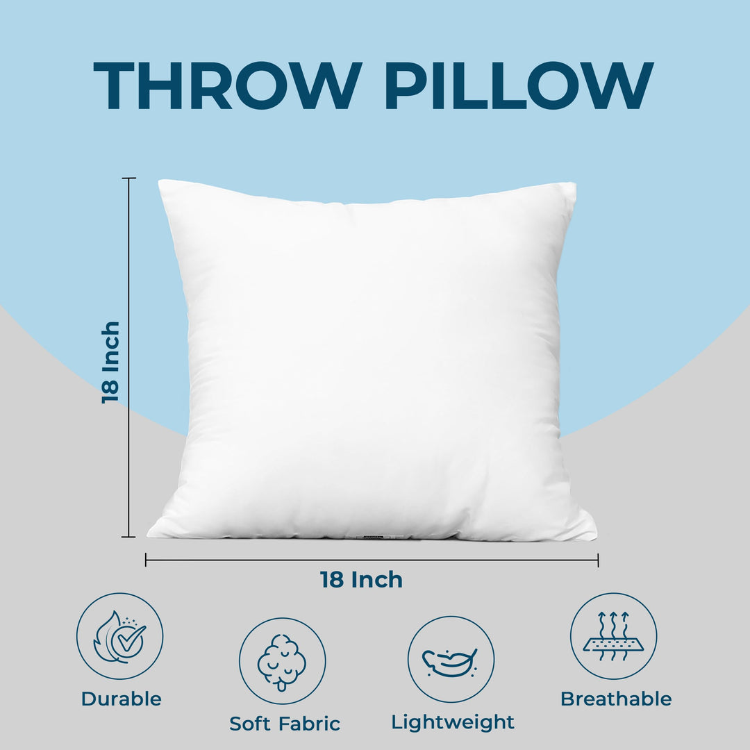 Throw Pillows (Set of 4, White), 18 x 18 Inches Pillows for Sofa, Bed and Couch Decorative Stuffer Pillow