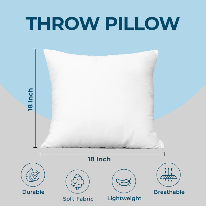 Throw Pillows (Set of 4, White), 18 x 18 Inches Pillows for Sofa, Bed and Couch Decorative Stuffer Pillow