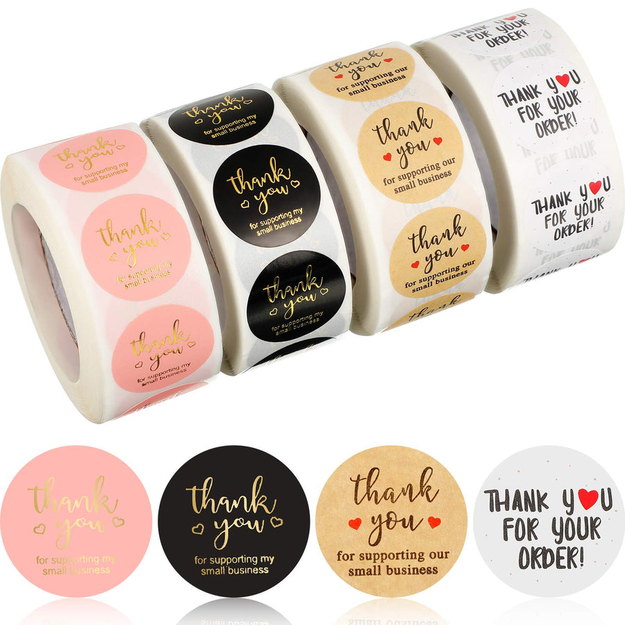 4 Rolls 2000 Pieces 1 Inch Thank You Round Stickers Thank You Label Stickers Thank You for Supporting My Small Business Stickers Thank You for Envelope Greeting Cards Packing Supplies