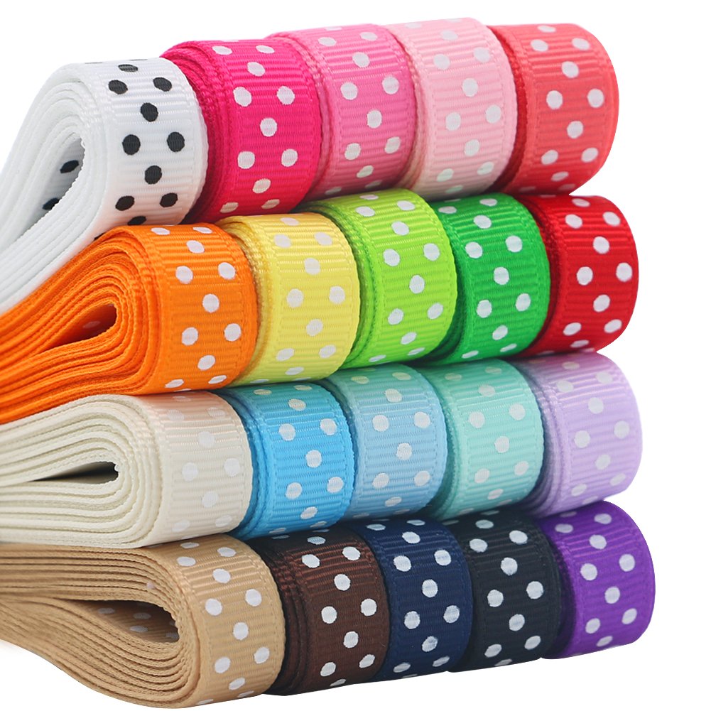 Grosgrain Ribbons for Crafts Gifts Wrapping 3/8 Boutique Polka Dot Fabric Ribbon 40yd (20 x 2yd)
