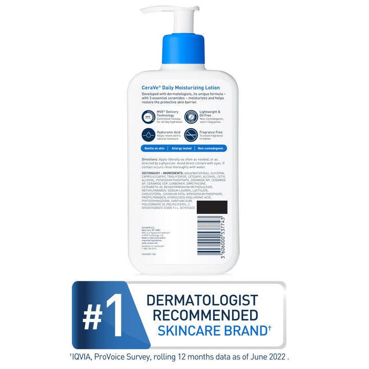 Daily Moisturizing Lotion for Dry Skin | Body Lotion & Face Moisturizer with Hyaluronic Acid and Ceramides | Daily Moisturizer | Fragrance Free | Oil-Free | 12 Ounce