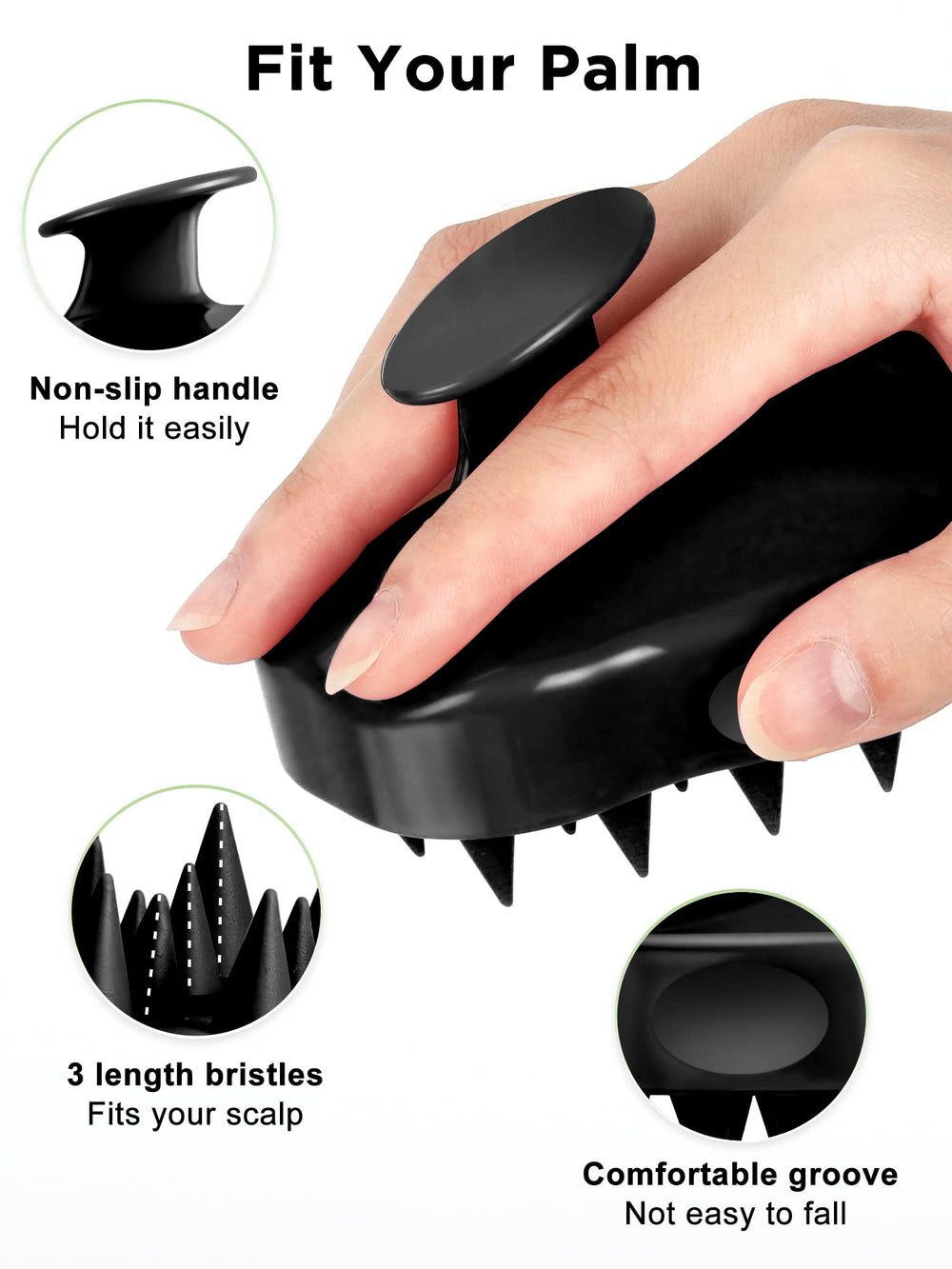 Scalp Massager Shampoo Brush, Hair Scalp Scrubber with Soft Silicone Bristle for Hair Growth, Upgraded Scalp Brush for Dandruff, Scalp Exfoliator for Women Men Pet Wet Dry Hair (Full Black)