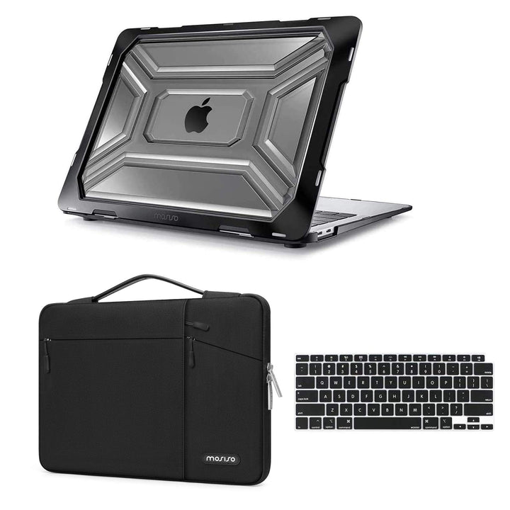 Compatible with MacBook Air 13 inch Case 2022 2021 2020 Release A2337 M1 A2179 Retina Display Touch ID, Plastic Hard Shell Case with TPU Bumper&Carrying Sleeve Bag&Keyboard Cover, Black