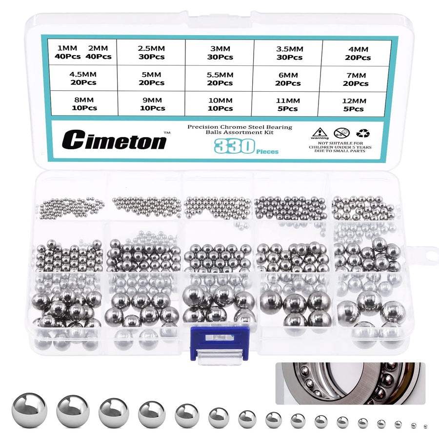 330Pcs 16Sizes Precision Bearing Steel Ball Assortment Kit Including Sizes 1MM 2MM 2.5MM 3MM 3.5MM 4MM 4.5MM 5MM 5.5MM 6MM 7MM 8MM 9MM 10MM 11MM 12MM Metric