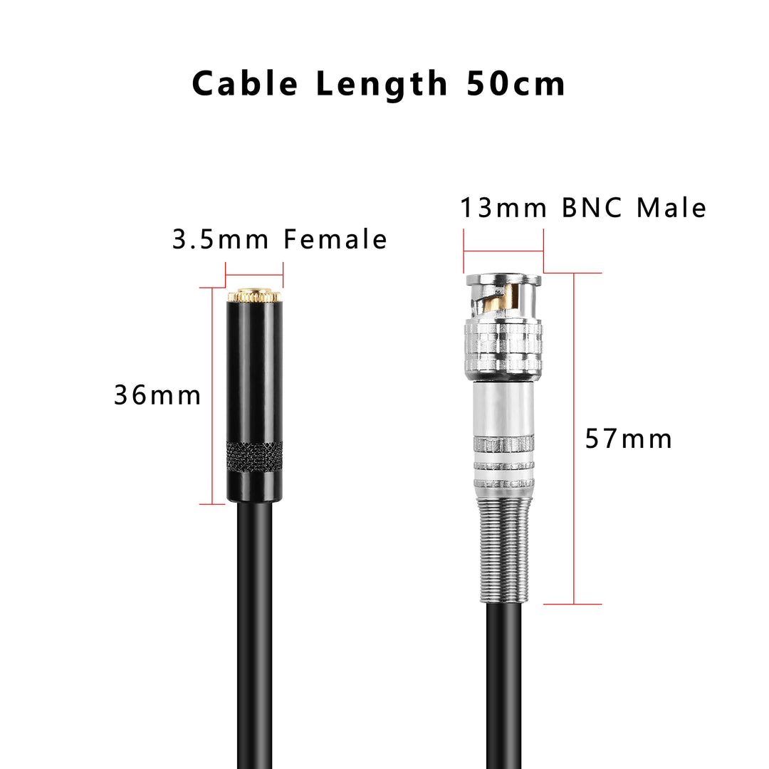 BNC Male to 3.5mm (1/8) Female Plug TRS Stereo Coaxial Power Audio Cable(0.5M) (BNC Male to 3.5mm Female)