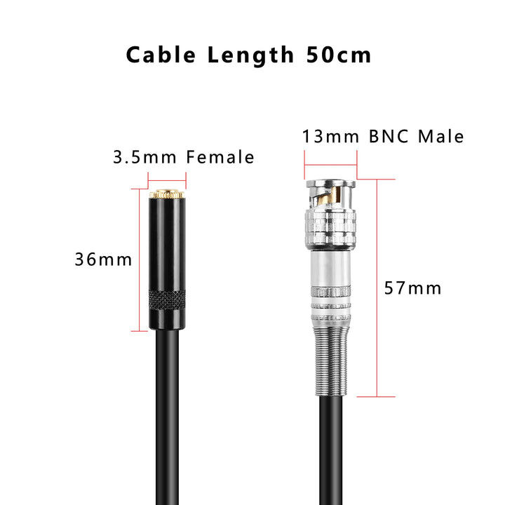 BNC Male to 3.5mm (1/8) Female Plug TRS Stereo Coaxial Power Audio Cable(0.5M) (BNC Male to 3.5mm Female)