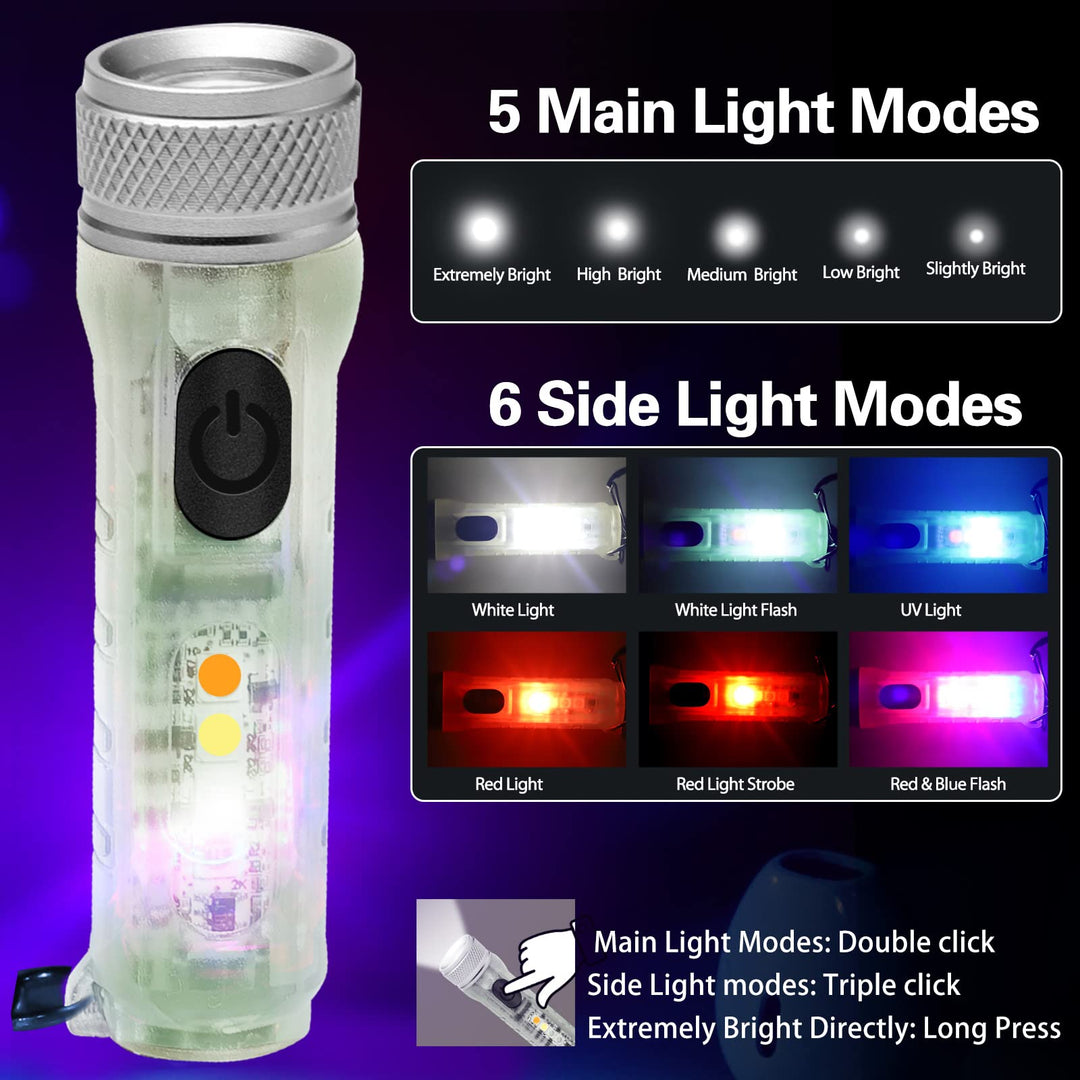 Mini LED Flashlight, Pocket Flashlight with Keychains, 11 Modes High Lumens Flashlights, USB Rechargeable, Super-waterproof, Multifunctional EDC Flashlights as Camping Accessories and Daily Use
