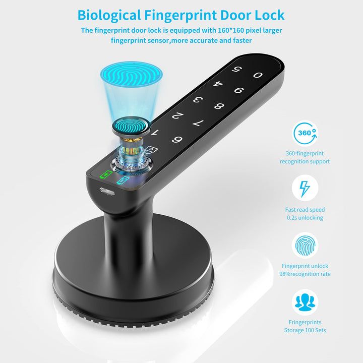 Fingerprint Door Lock with Keypads, Handle, Passwords, Fingerprint Door Knob Keyless Entry Door Lock for Home/Office/Bedroom/Apartment Black