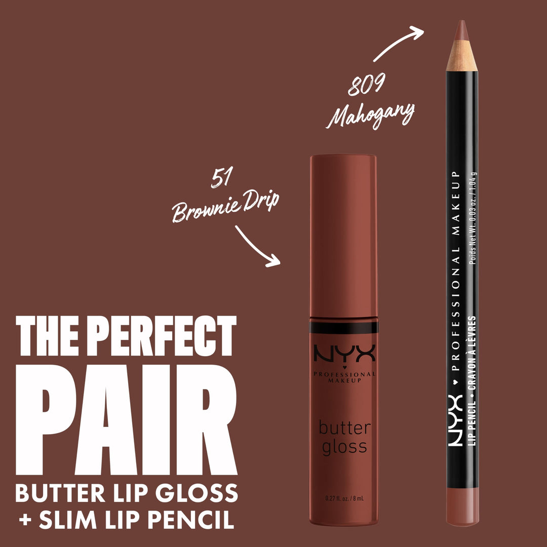 PROFESSIONAL MAKEUP Butter Gloss Brown Sugar, Non-Sticky Lip Gloss - Brownie Drip (Deep Brown)