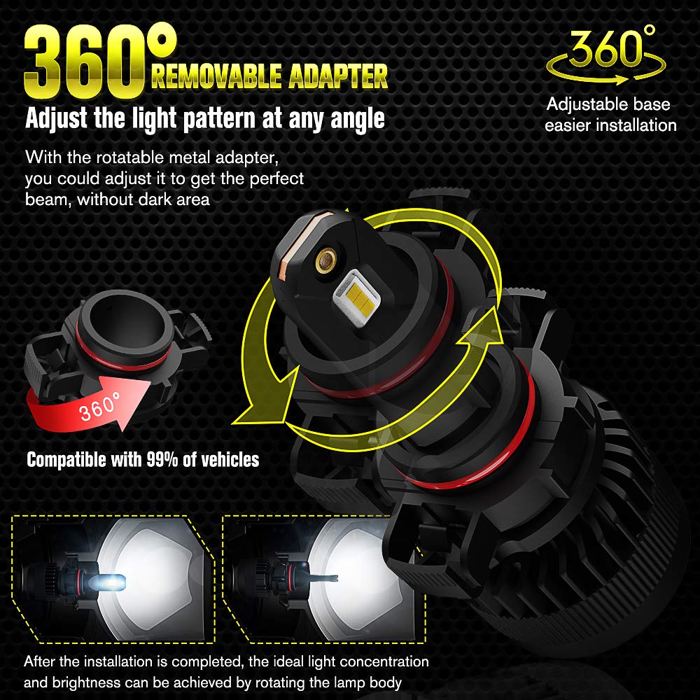 5201/5202 LED Fog Light Bulbs, 12000Lumens Extremely Bright 6500K Cold White PS19W/PS24W/12085 DRL Replacement for Cars, Trucks (Pack of 2)