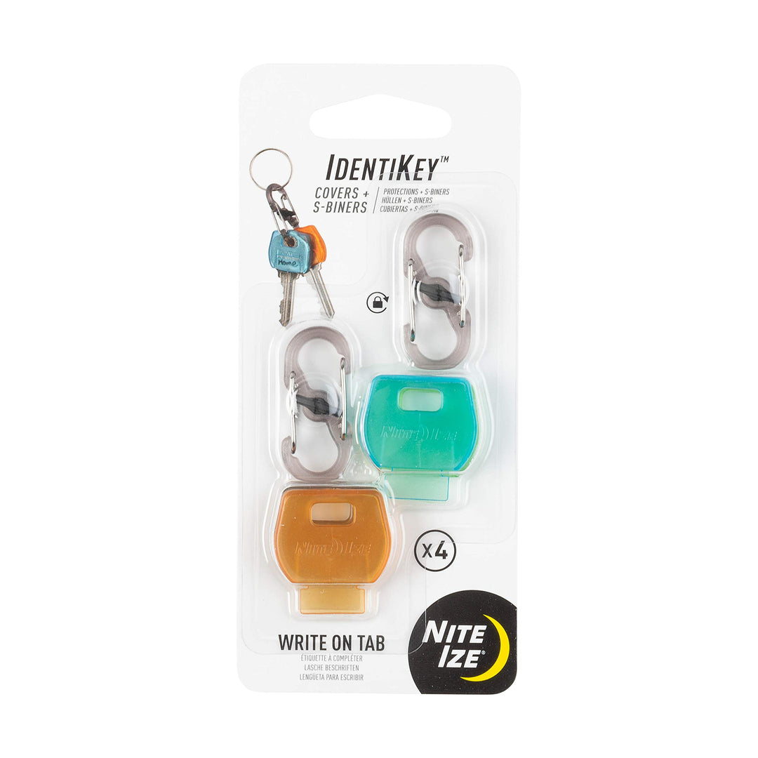 Identikey Covers + S-Biner Key Clips, Write-On Universal Key Covers for Quick Key Identification + Attachment to Key Chain, Multiple Colors