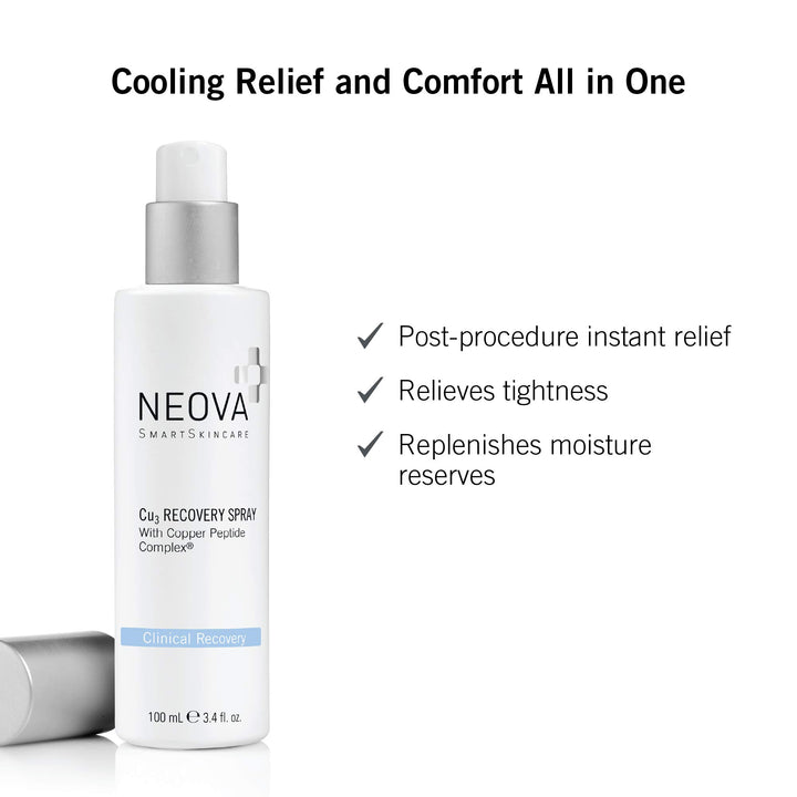 SmartSkincare Cu3 Recovery Spray cools and moistens with droplets of Copper Peptide Complex to comfort tender skin.
