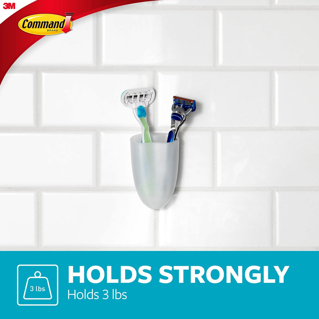 Razor Holder, Holds up to 3 lb, Clear Frosted, 4 x 2.5 x 1.5 1 Holder with 1 Medium Water-Resistant Strip, Damage Free Bathroom Organization for Razors or Toothbruses