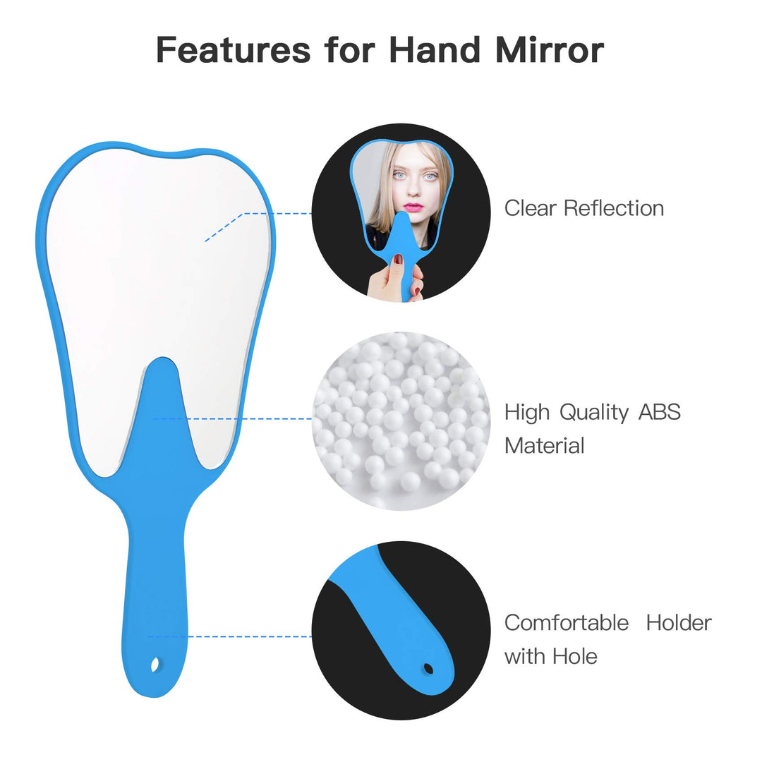 Handheld Mirror Small with Handle Blue, Hand Mirror Tooth-Shaped Kids Makeup Mirror Cute for Salon|Barber|Hairdressing - Easy to use & Lightweight